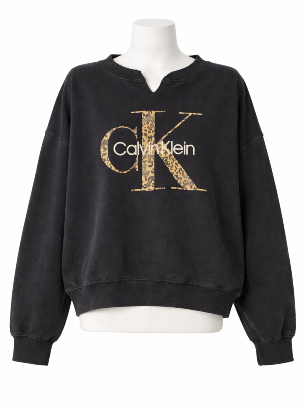 Calvin Klein Black Crewneck Sweatshirt with Leopard CK Graphic